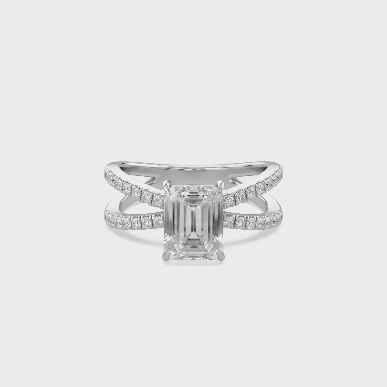Vivien Emerald Cut Criss Cross Lab Grown Diamond Engagement Ring
