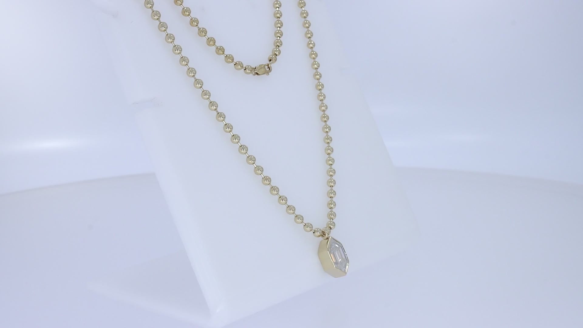 Hexagon Bezel Set 3MM Ball Chain Necklace 2.80 Carat Lab Created Moissanite Solitaire Pendant Necklace