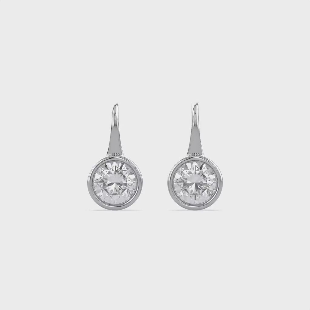 Solitare Fish Hook Drop Dangle Earrings Lab Grown Diamond