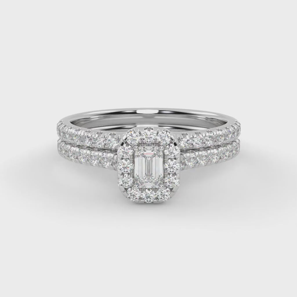IGI Certified Lab Diamond Half Eternity Halo Bridal Set Ring