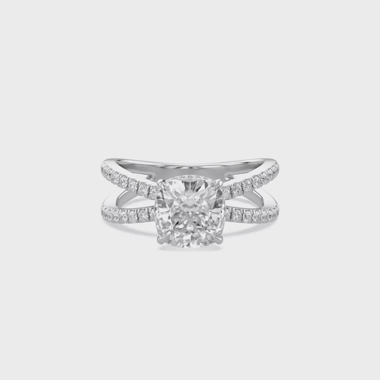 Chrysanthemum Cushion Cut Criss Cross Lab Grown Diamond Engagement Ring