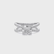 Chrysanthemum Cushion Cut Criss Cross Lab Grown Diamond Engagement Ring