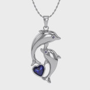 Simulated Blue Sapphire Dolphin Pendant Necklace