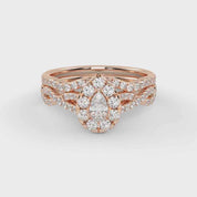 Pear Cut 1.00 Carat Lab Grown Diamond Twisted Infinity Halo Solitaire Bridal Set Ring