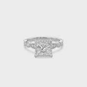 Princess Hidden Halo Solitare Lab Grown Diamond Beaded Engagement Ring