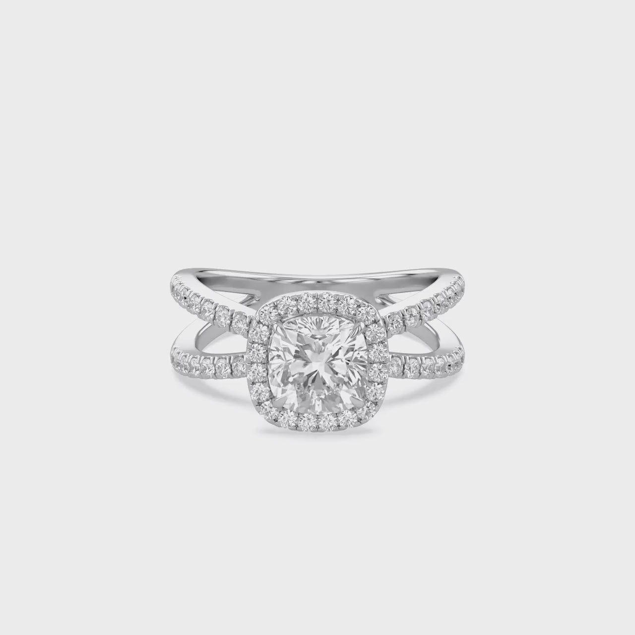 Cushion Halo Solitaire Criss Cross Lab Grown Diamond Engagement Ring