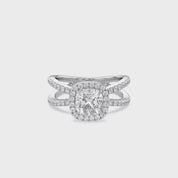 Cushion Halo Solitaire Criss Cross Lab Grown Diamond Engagement Ring