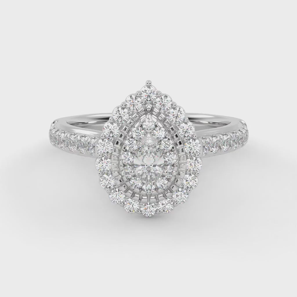 Pear & Round 0.90 Carat Double Halo Ring – IGI Certified