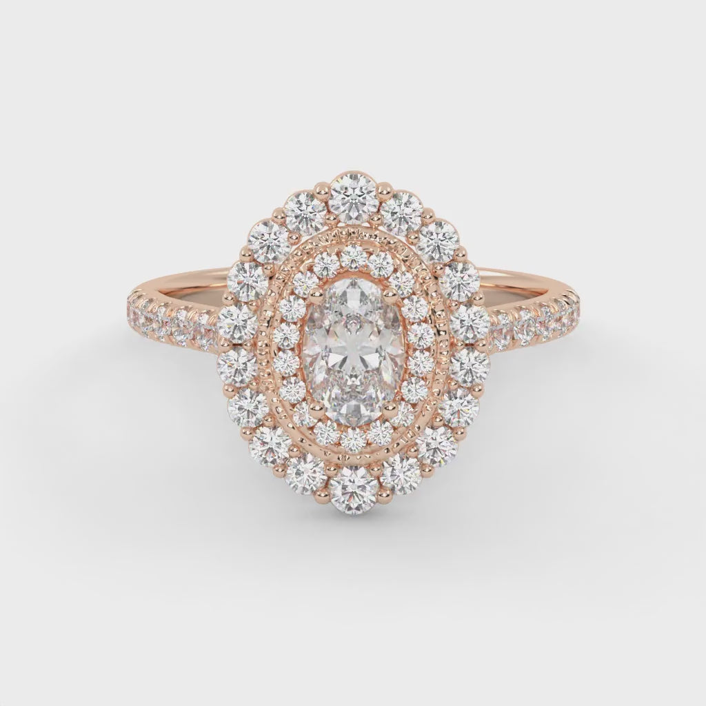 Oval & Round 1.05 Carat Double Halo Ring – IGI Certified