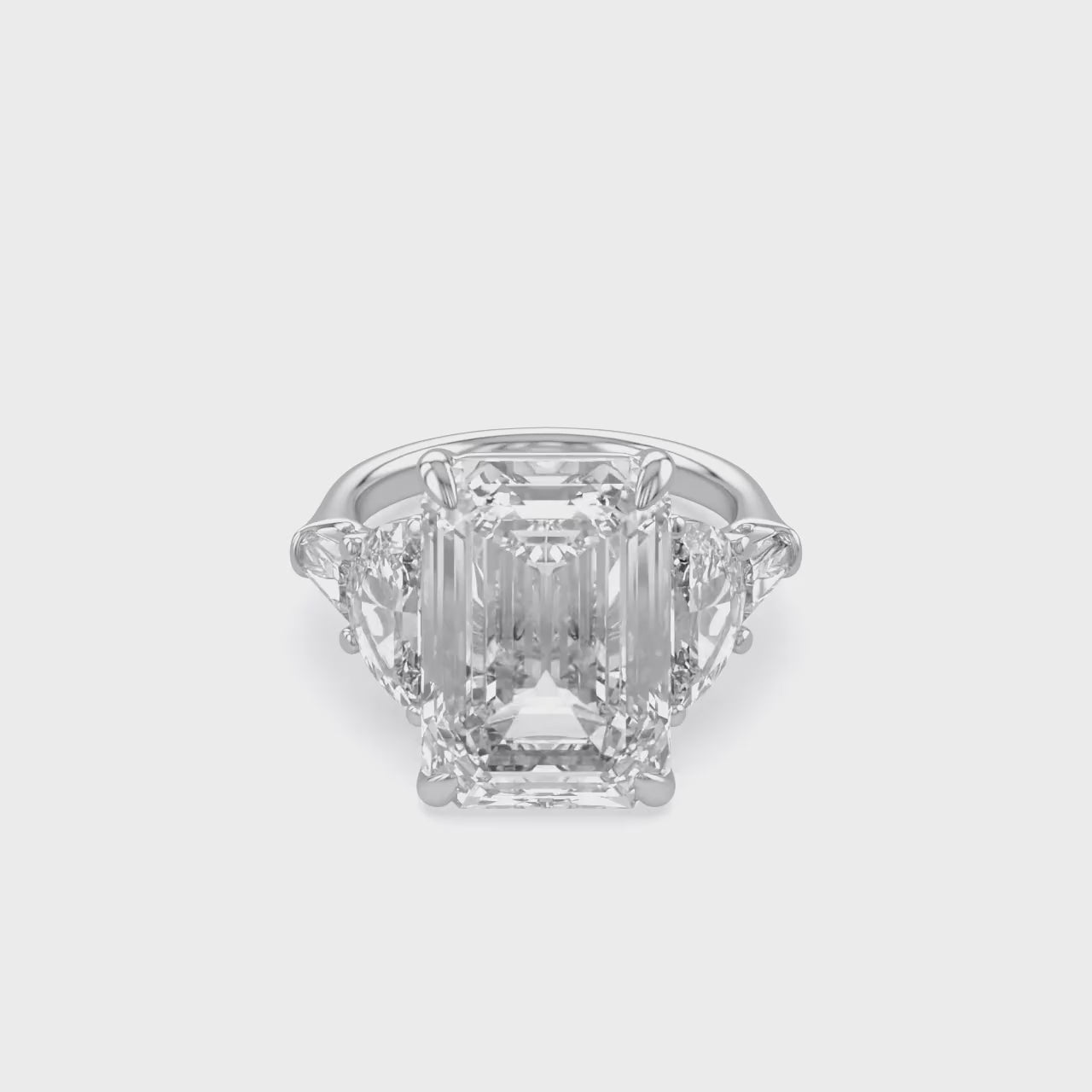 16.50 CTTW Emerald Cut Lab Grown Diamond Three Stone Engagement Ring