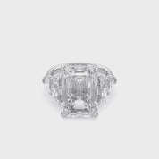 16.50 CTTW Emerald Cut Lab Grown Diamond Three Stone Engagement Ring