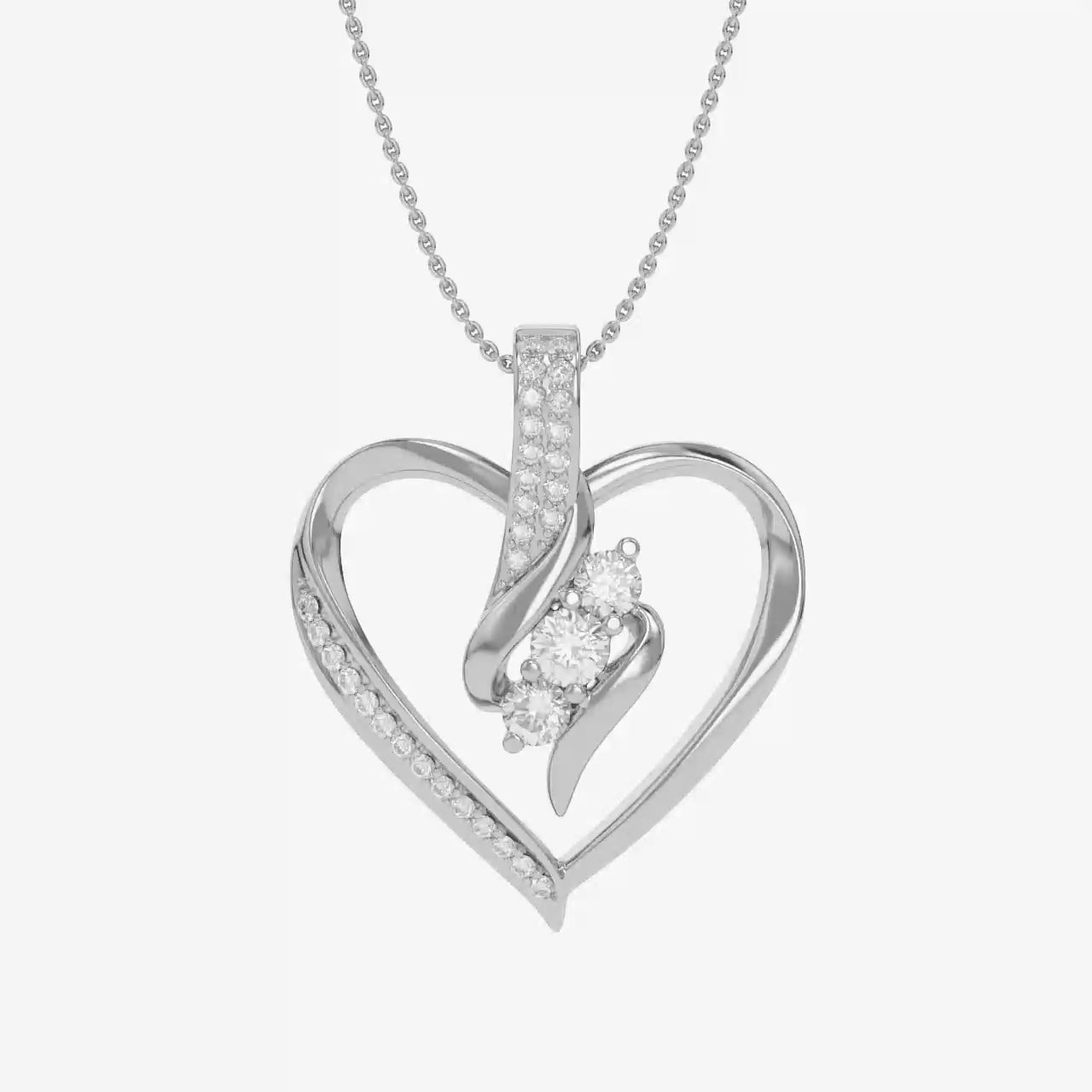 3 Stone Swirl Heart Moissanite Pendant Necklace