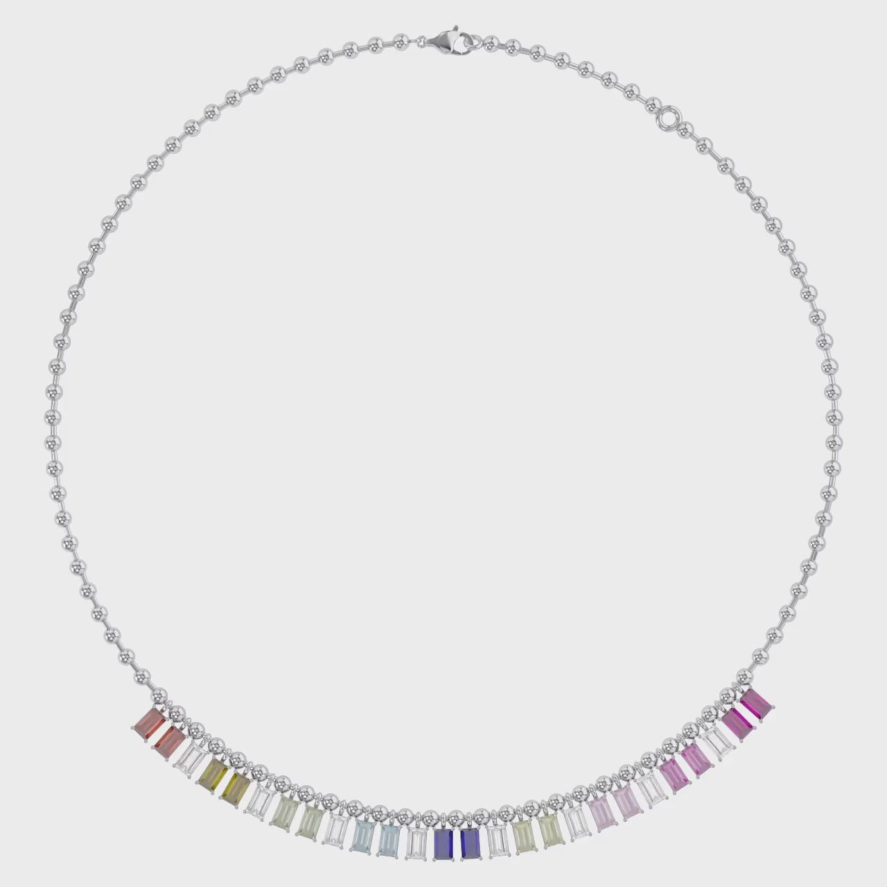 14.20 CTTW Emerald Cut Rainbow Station Bar Beaded Necklace