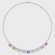 14.20 CTTW Emerald Cut Rainbow Station Bar Beaded Necklace