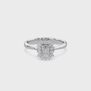 Halo Cluster Engagement Ring Emerald and Round Lab Grown Diamond