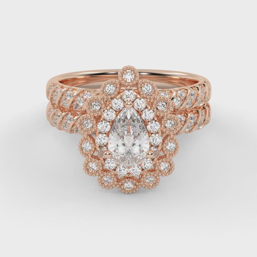 IGI Certified Teardrop Bridal Set Ring
