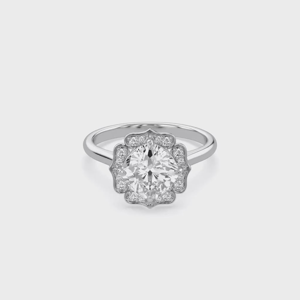 Floral Halo Solitaire Lab Grown Diamond Engagement Ring