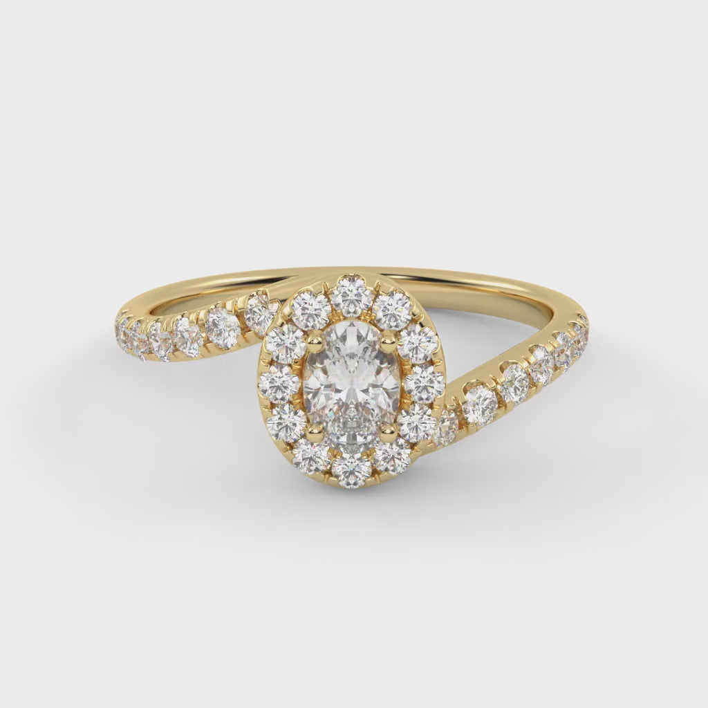 Oval & Round 0.85 Carat Lab Diamond Bypass Halo Ring – IGI Certified