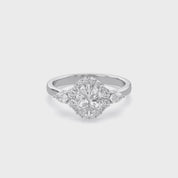 Lori 3 Stone Halo Oval Cut Lab Grown Diamond Engagement Ring