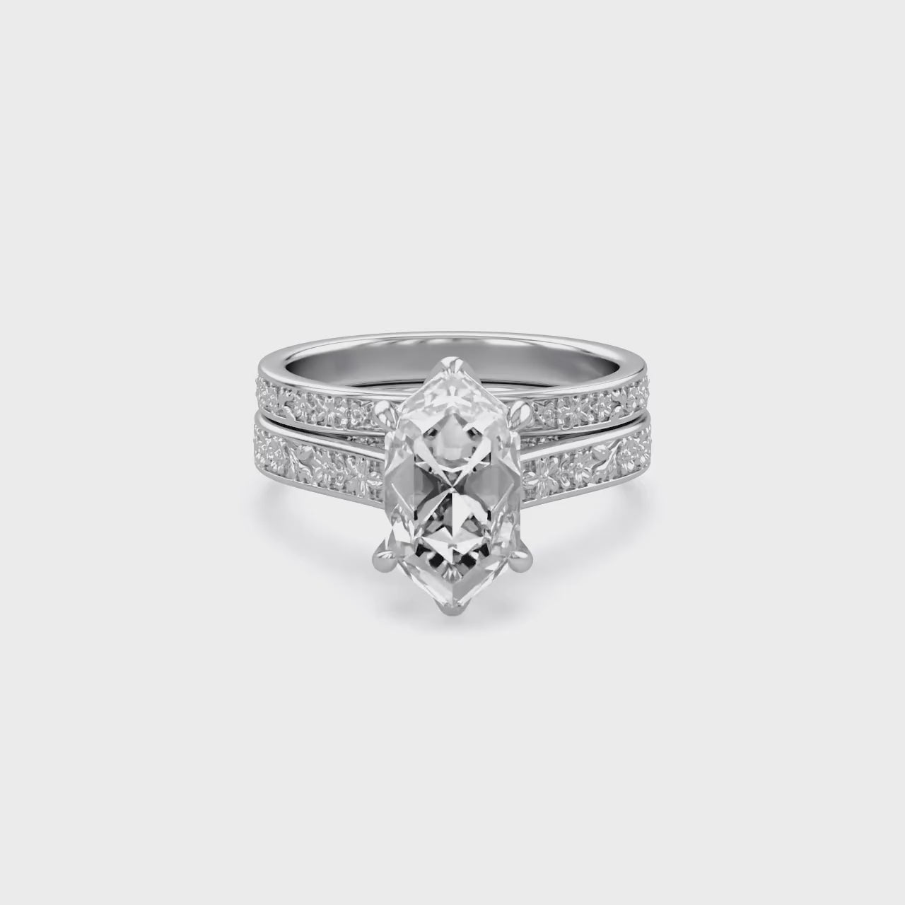 4.20 CT Vintage Inspired Filigree Bridal Ring Set with Hidden Halo Lab grown Diamond