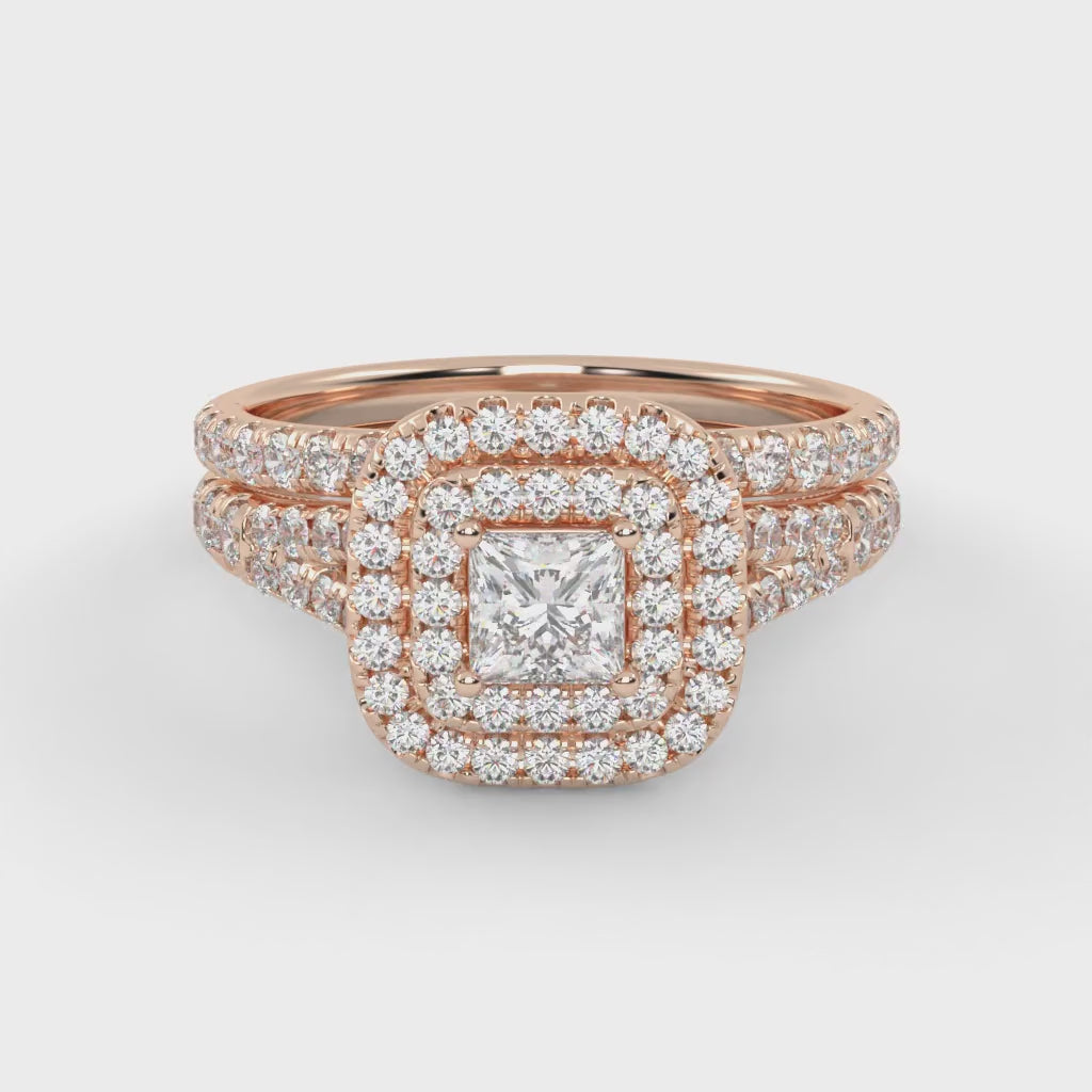 Princess and Round 1.25 Carat Double Halo Bridal Set Ring