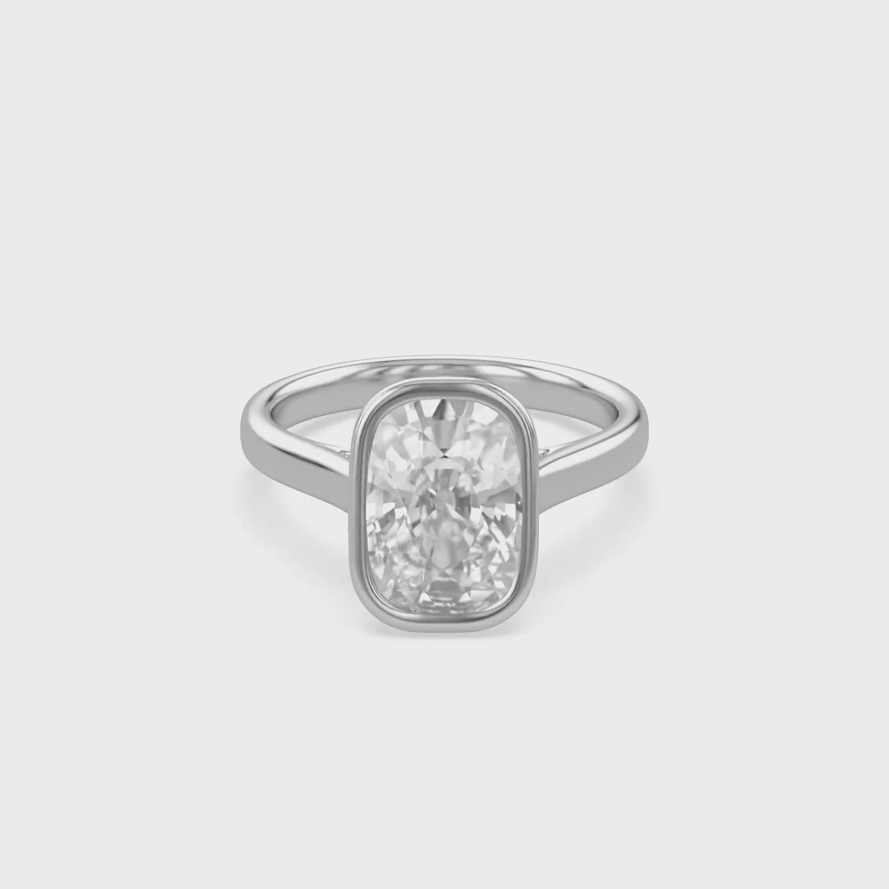 3 Carat Elongated Cushion Lab Grown Diamond Bezel Solitaire Engagement Ring