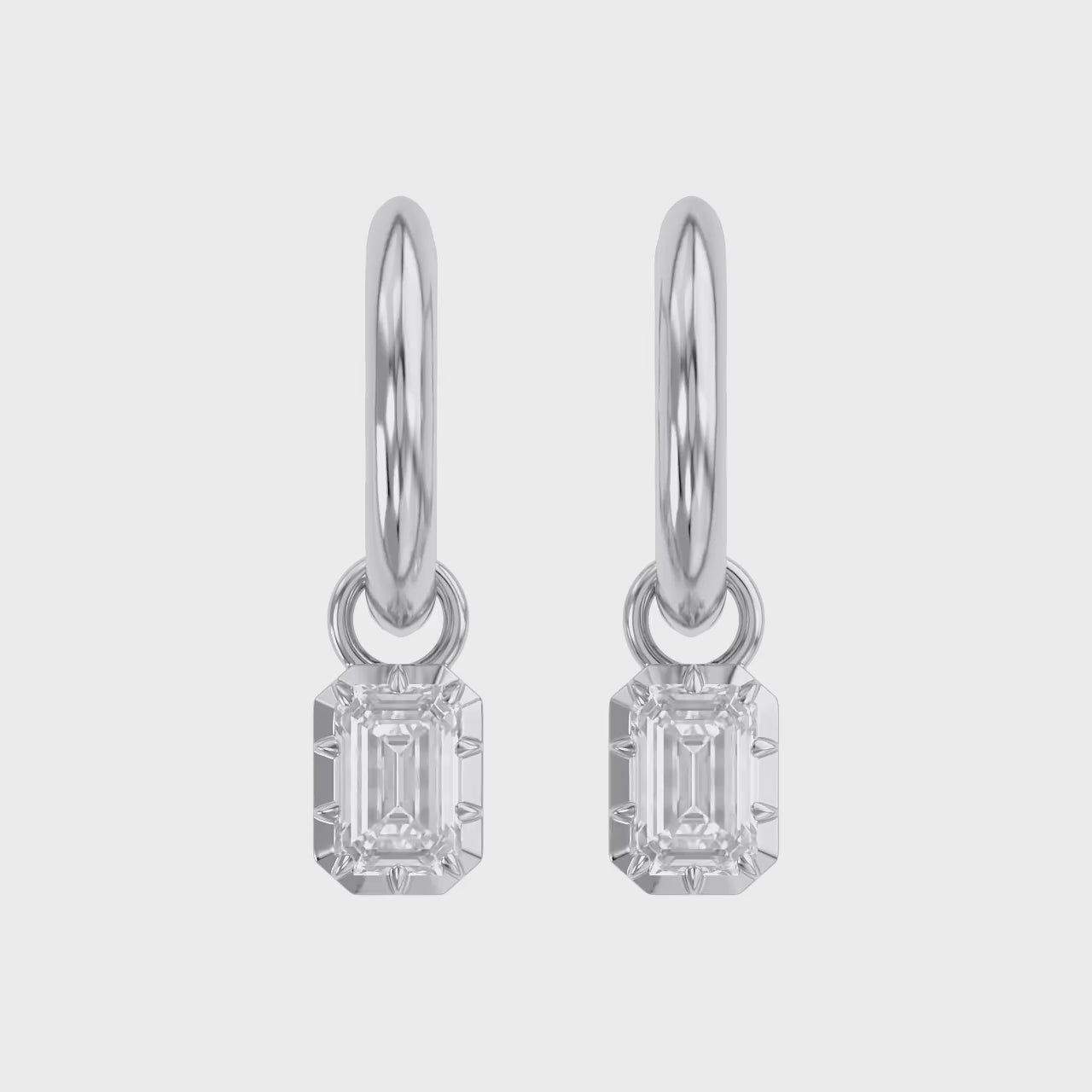 1.00 Carat Emerald Cut Lab Grown Diamond Drop Dangle Earrings