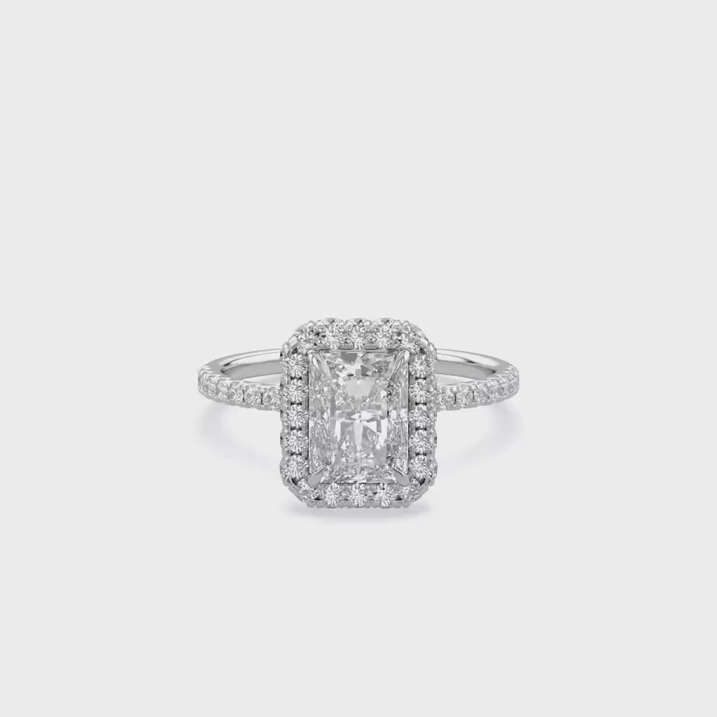 Hidden Halo Solitaire Engagement Radiant Cut Lab Grown Diamond Ring