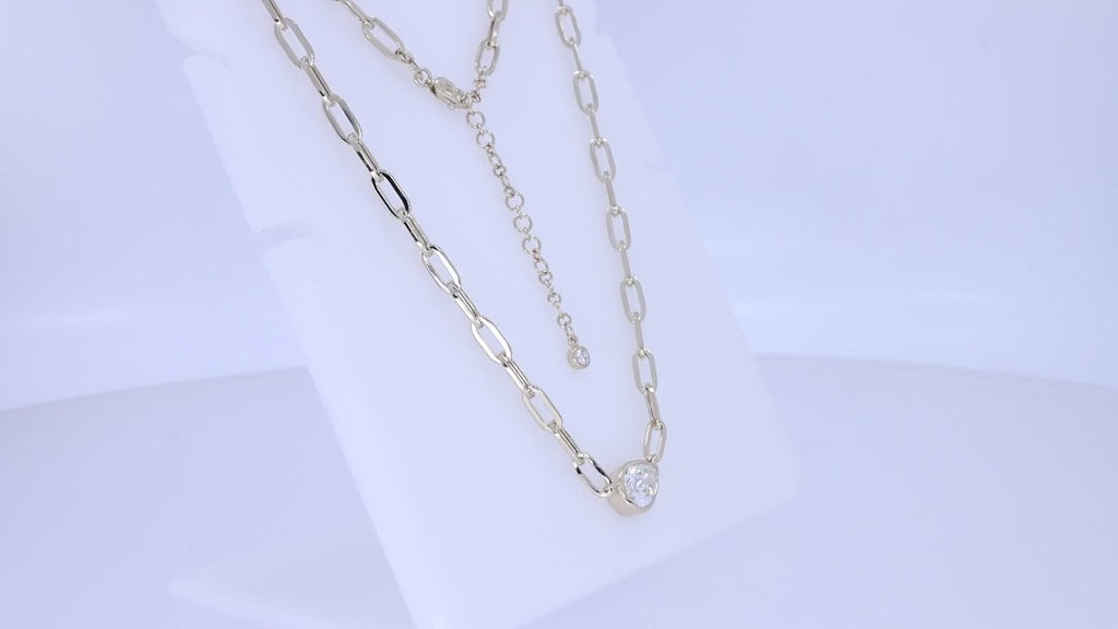 Solitaire Link Chain Necklace Lab Grown Diamond Necklace 16"+2" Extender