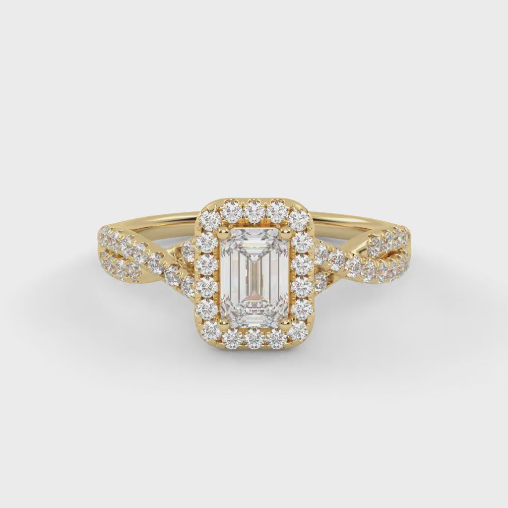 IGI Certified 1.00 Carat Emerald & Round Cut Lab Diamond Engagement Ring