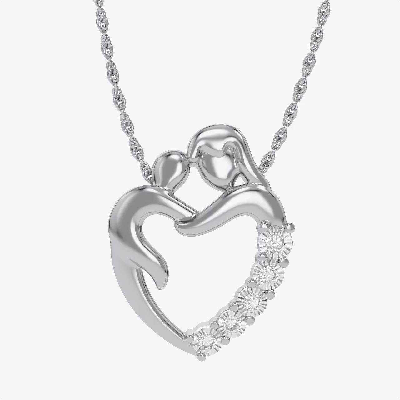 Mom And Child Heart Natural Diamond Pendant Necklace