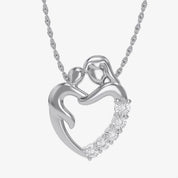 Mom And Child Heart Natural Diamond Pendant Necklace