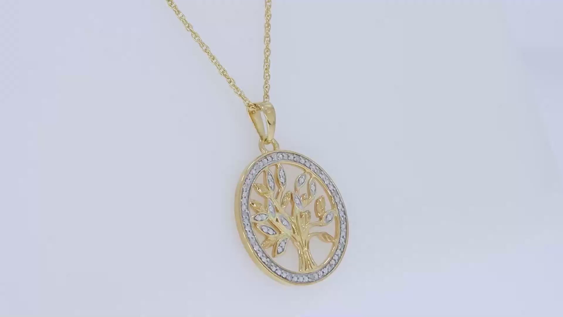 Natural Diamond Two Tone Tree of Life Pendant Necklace Sterling Silver