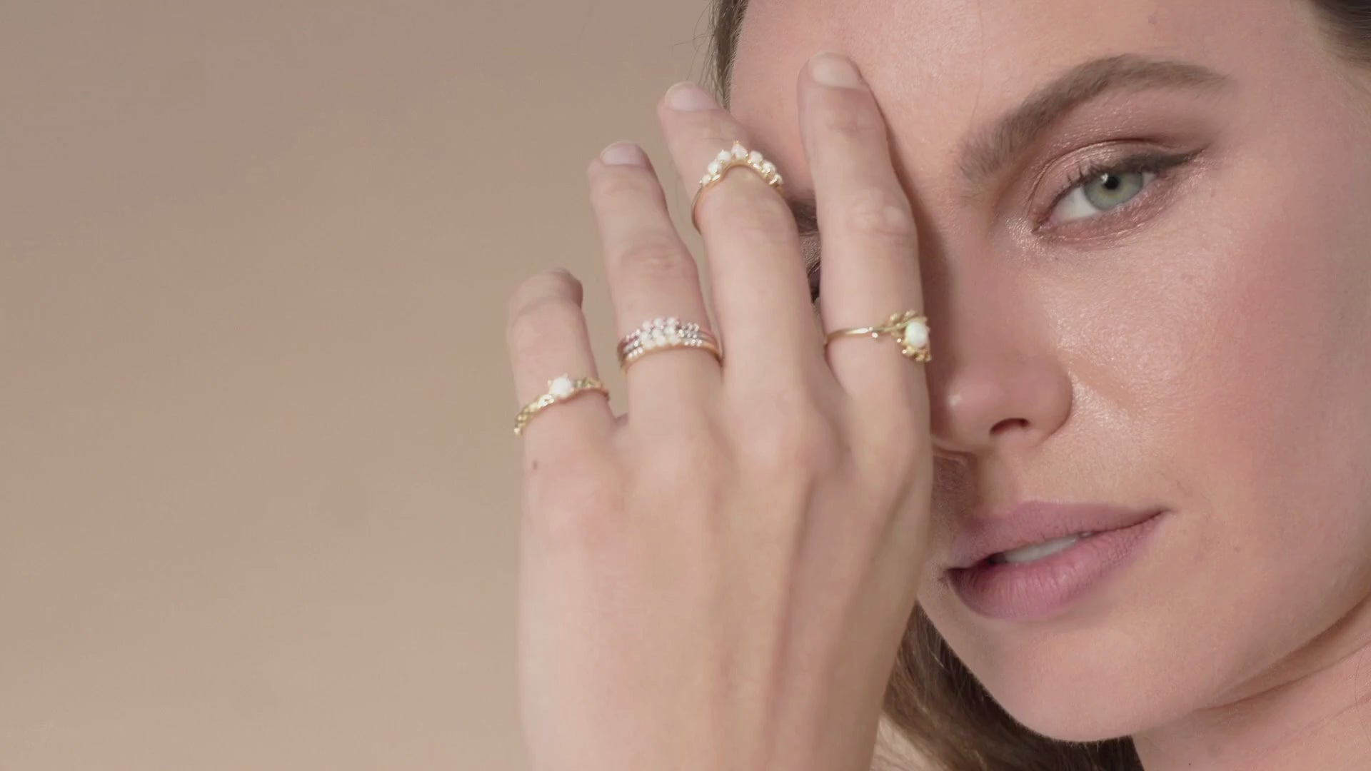 3 Stone Stackable Ring Simulated Opal & Cubic Zirconia