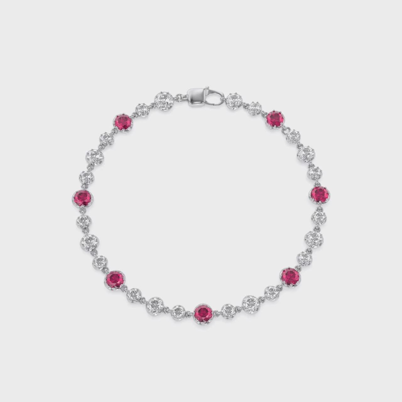 5.15 CT Alternating Lab Created Ruby & Lab Grown Diamond Bezel Tennis Bracelet 7"