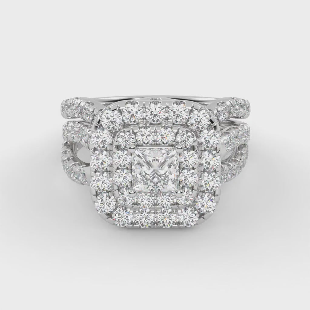 IGI Certified Infinity Shank Princess Cut Lab Diamond Bridal Set Ring