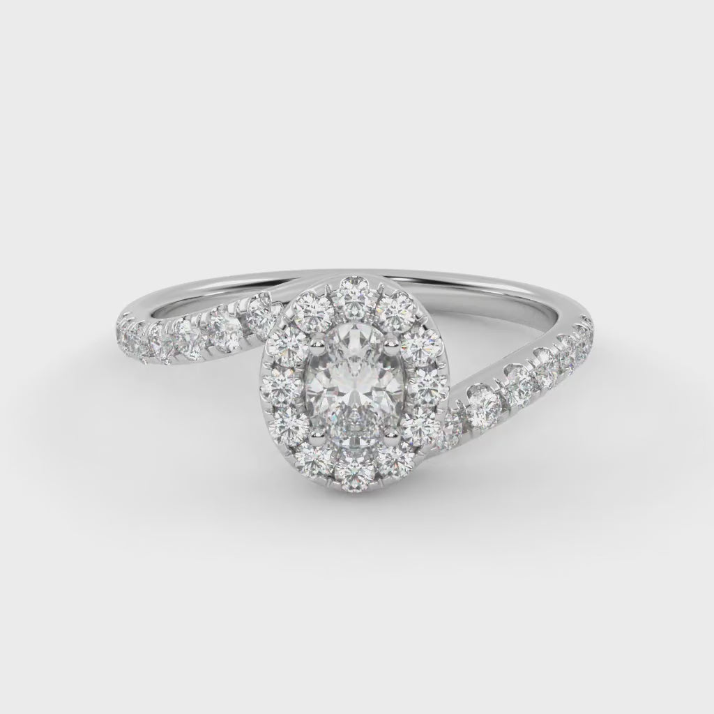 Oval & Round 0.85 Carat Lab Diamond Bypass Halo Ring – IGI Certified