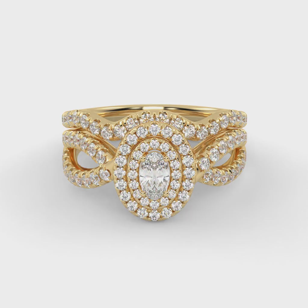 IGI Certified Twisted Shank Double Halo Diamond Bridal Set Ring