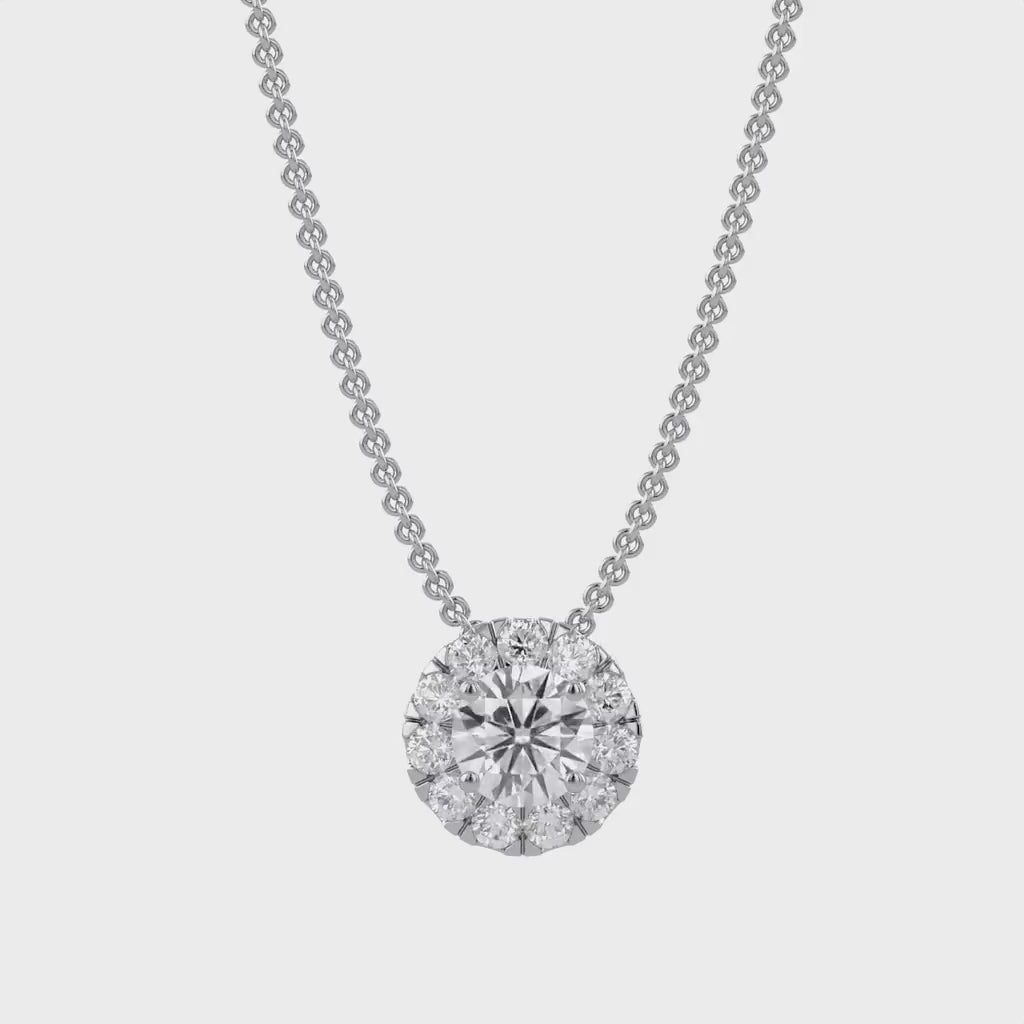 Halo Solitaire Lab Grown Diamond Pendant Necklace