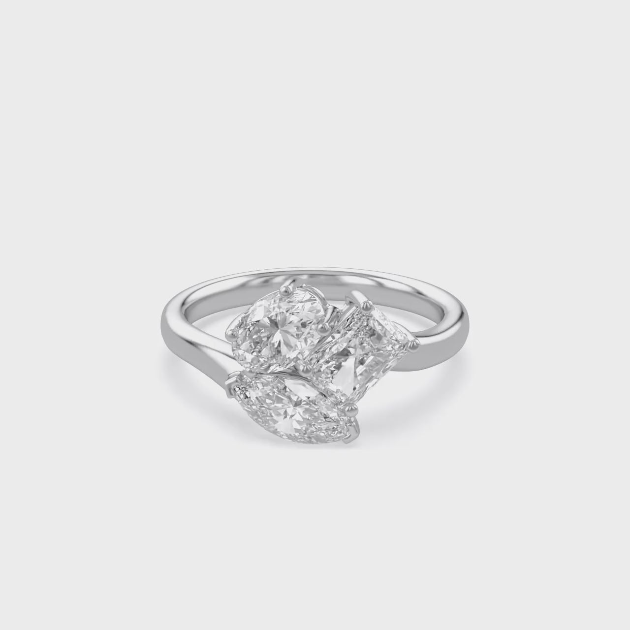 2.60 Carat Lab Grown Diamond Three stone Toi et Moi Ring