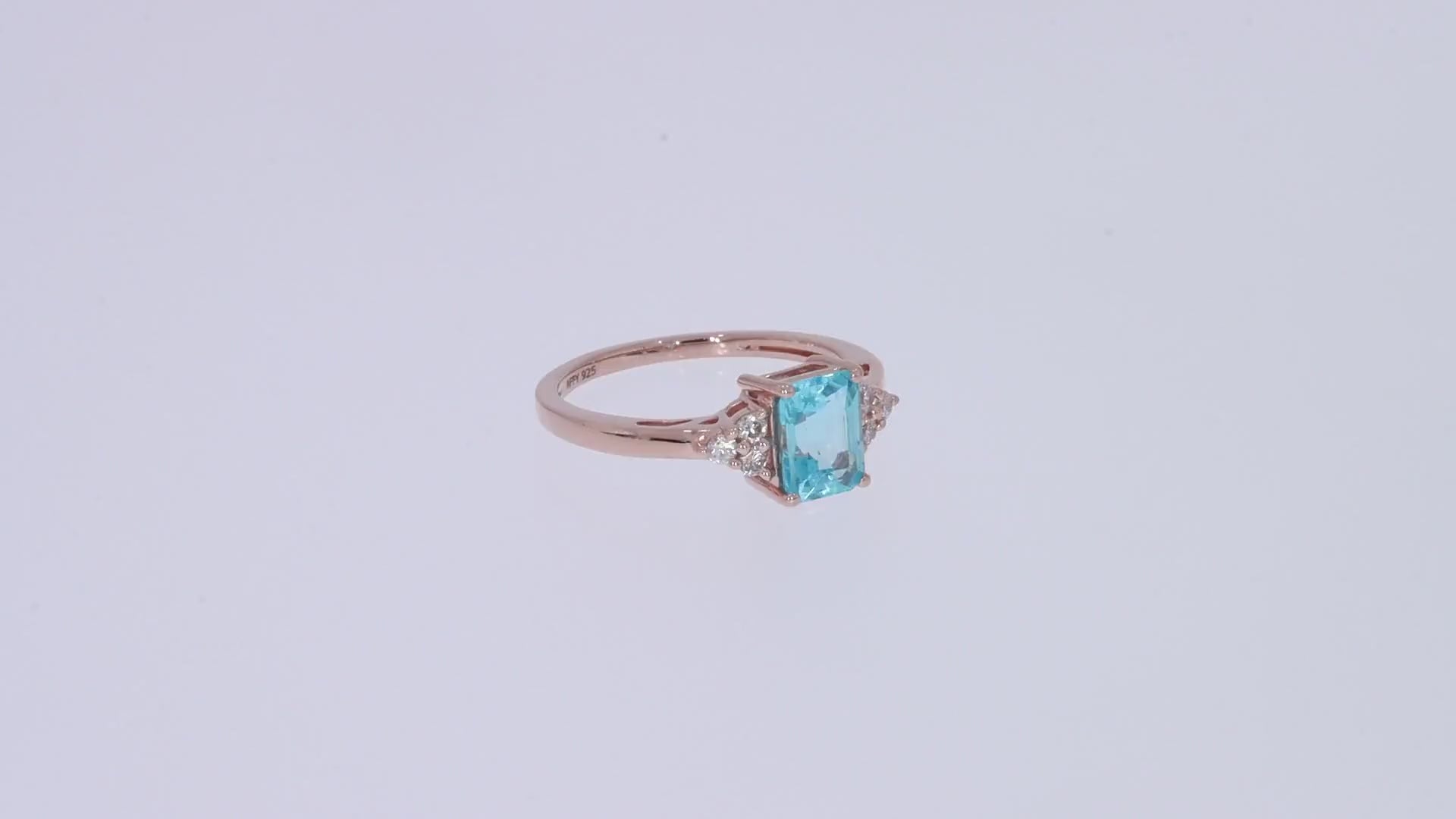 Simulated Blue Aquamarine with White Topaz Engagement Ring in 14K Gold Plated 925 Sterling Silver Jewelry