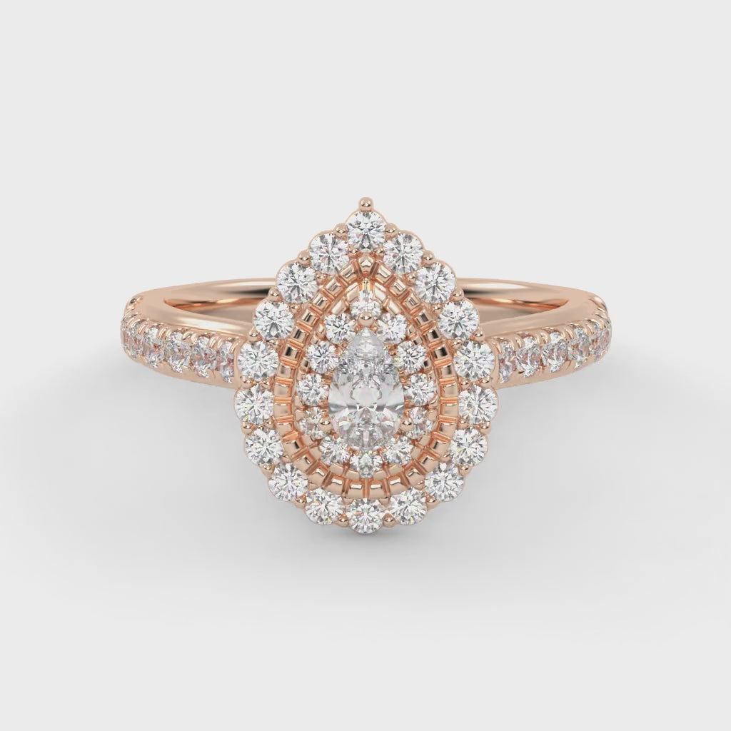 Pear & Round 0.90 Carat Double Halo Ring – IGI Certified