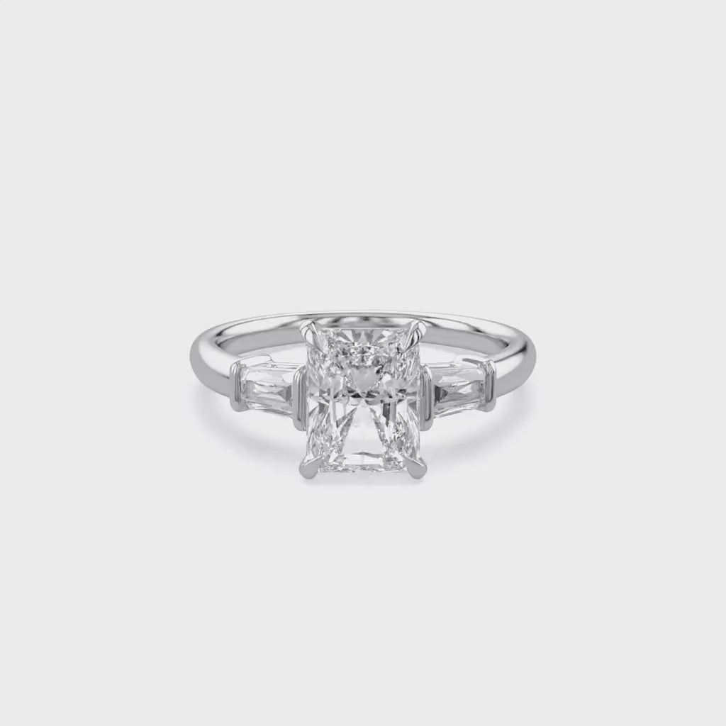Radiant Cut Three Stone Lab Grown Diamond Engagement Ring