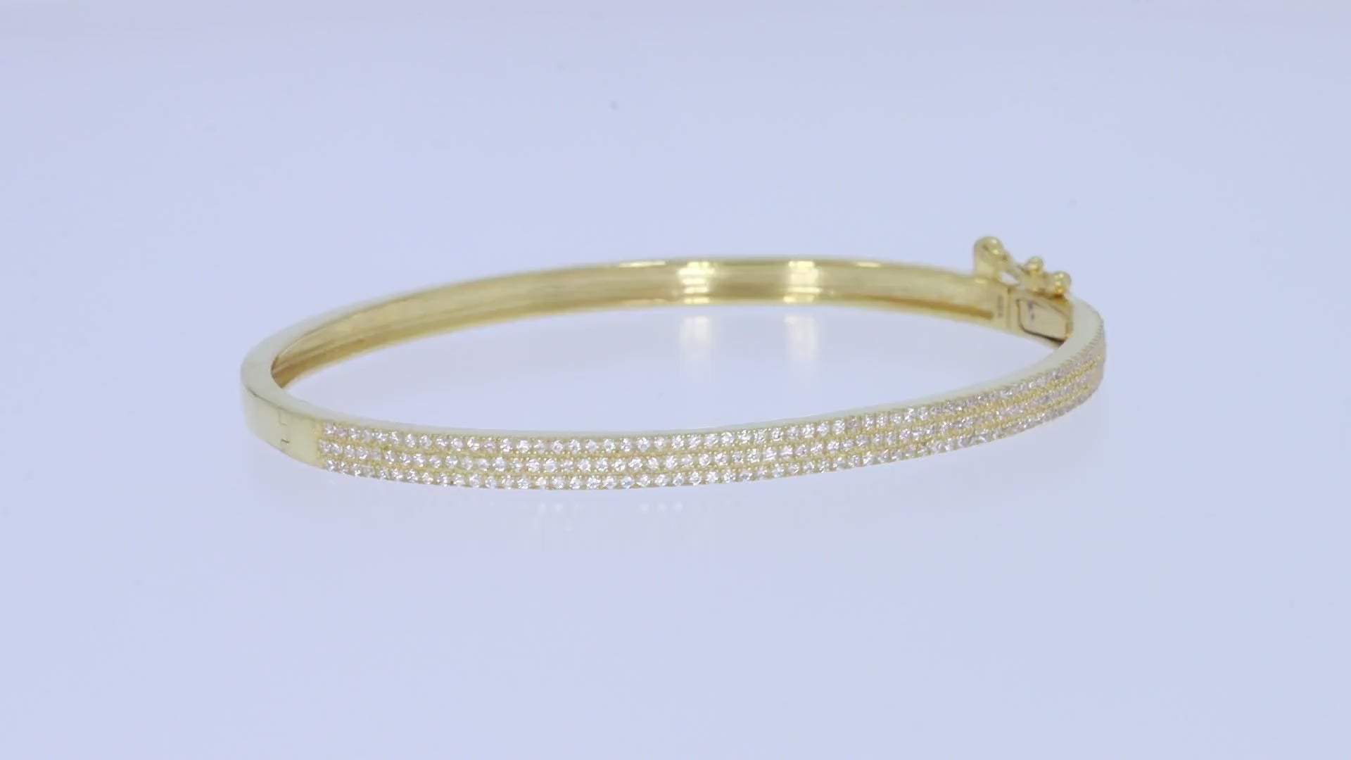 Pave Set 3-Row Cubic Zirconia Bangle Bracelet