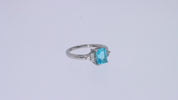 Simulated Blue Aquamarine with White Topaz Engagement Ring in 14K Gold Plated 925 Sterling Silver Jewelry