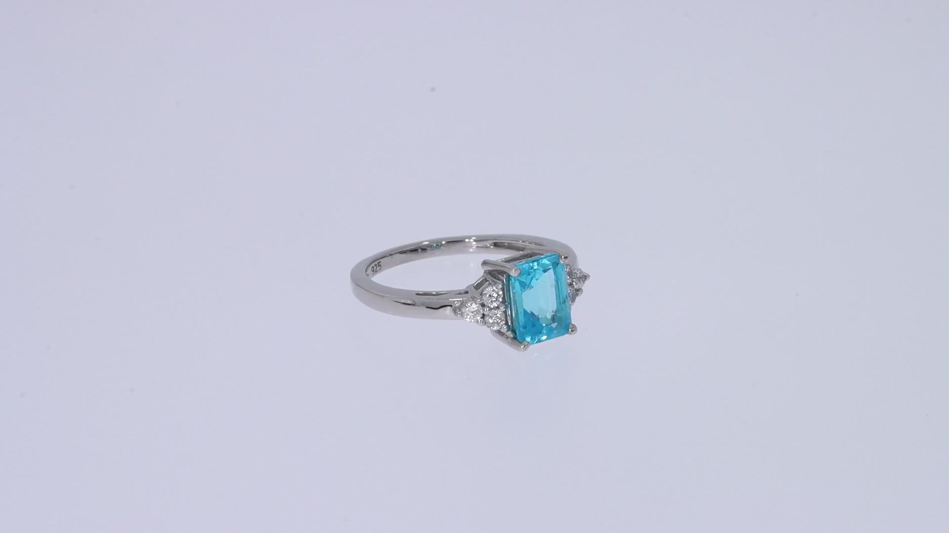 Simulated Blue Aquamarine with White Topaz Engagement Ring in 14K Gold Plated 925 Sterling Silver Jewelry
