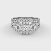 IGI Certified Princess Cut 3 Stone Halo Solitaire Bridal Set Ring