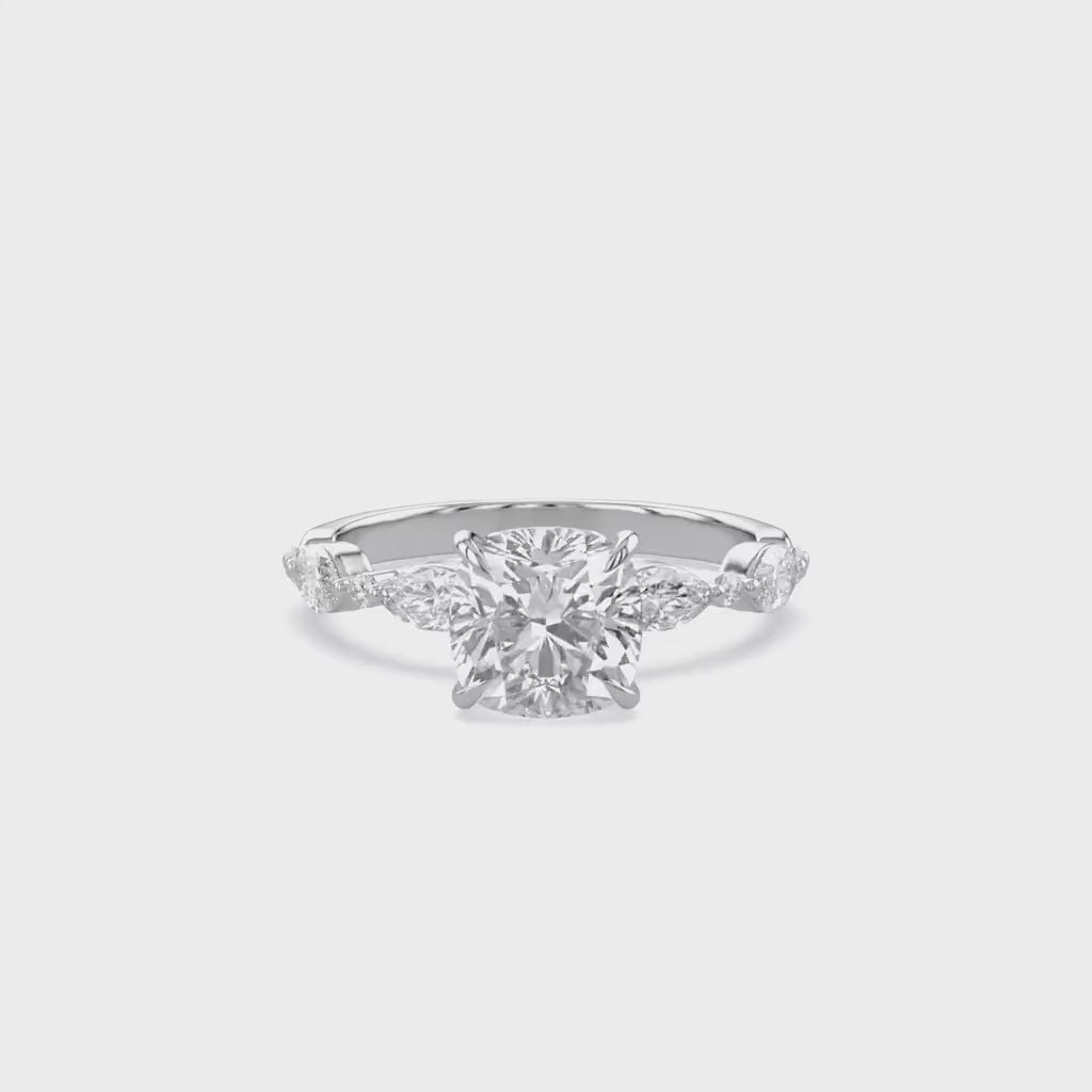 Half Eternity Cushion Frame Solitaire Lab Grown Diamond Ring