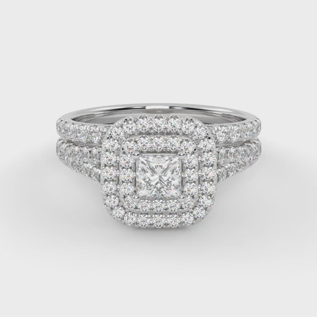 Princess and Round 1.25 Carat Double Halo Bridal Set Ring