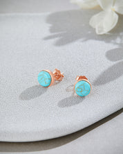 7MM Turquoise Gemstone Dome Button Stud Earrings Sterling Silver